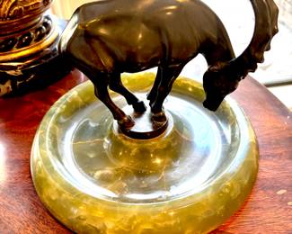 Signed bronze on marble bowl by Fred Gornik