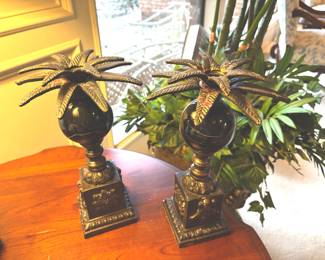 Pair bronze and marble candle holders