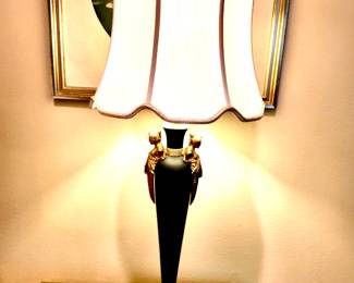 Pair tall black with gold figures lamps