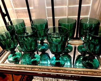 Set of 8 teal water goblets by Libby
