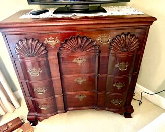Vintage Chippendale style carved shell front chest