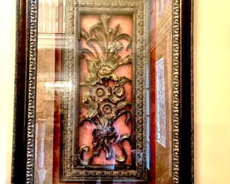 Large framed wood carving