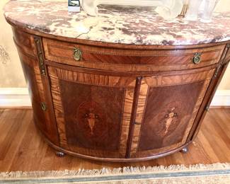 Antique French style inlay wood, marble top chest