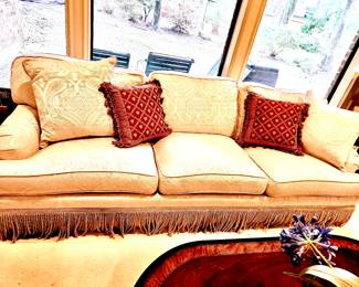 Elegant Century cream damask sofa