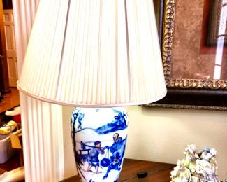 Vintage blue and white porcelain lamp