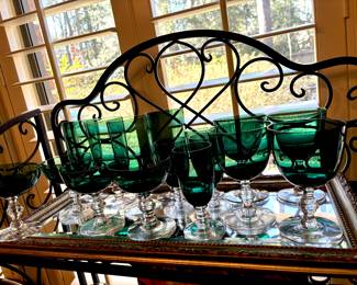 Vintage green stem glassware