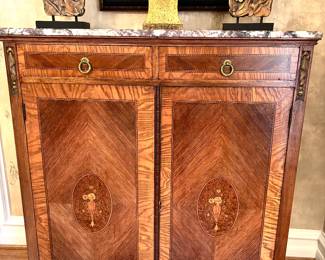 Vintage Louis XV inlay wood/marble top wardrobe chest