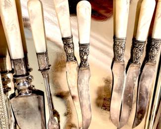 Mother of pearl and sterling handle dessert knives/serving pieces