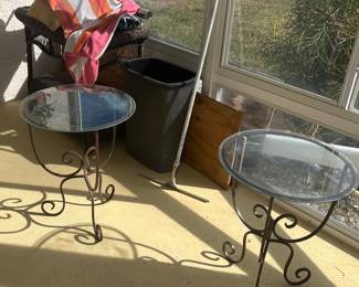 Set of 2 small glass side table inside or outside use 
Sold as set or separately 