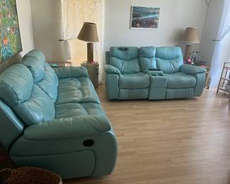 Teal reclining sofa & Love seat 
