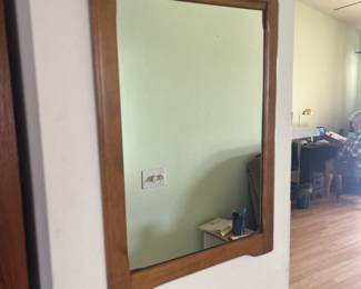 Wood stained vintage mirror w/ small flower detail - maple 