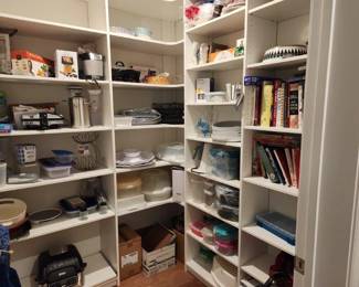 Pantry Full of Gadgets and Storage Containers (many new in box)