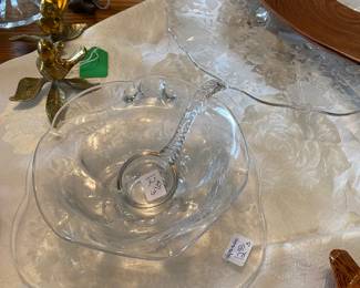 Depression Glass Serving Pieces, etched Cornflower