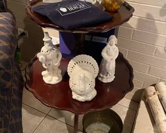 Antique Pie Table with assortment of Lampe Berger Paris burners and oils