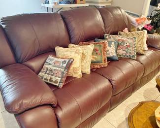 Brown Leather recliner both ends wall hugger sofa