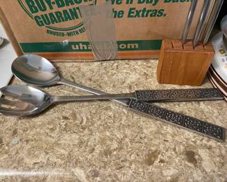 Vintage mid century Velvet by Stanley Roberts stainless salad set made in Japan