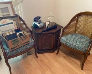 Vintage pair of matching chairs with wicker backs