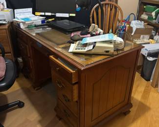 Leather top desk with gold inlay