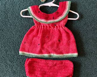 Handmade baby clothes. This little crocheted watermelon outfit is too cute for words!