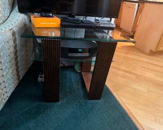 Glass and wood side table
