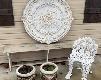 Outdoor Bench & Chair w/ Planters & Decor