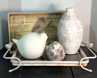 Metal And Wooden Tray Pair With Decor