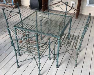 Metal Glass Top Patio Table w/ 4 Chairs