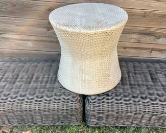 Outdoor Ottoman Pair w/ Wicker Table