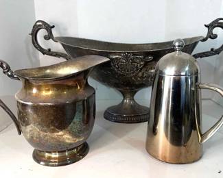Silver On Copper, Palm Coffee Press, And Silverplate Hammered Ornate Serving Bowl