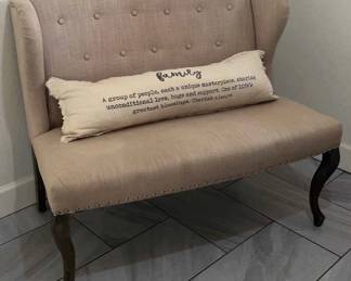 Wingback Button Tufted Fabric Loveseat w/ Pillow