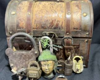 Decorative Chest With Variety Of Vintage Locks

