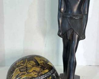 Stone Egyptian Phaoronic King Statue With Brass Egyptian-Made Hat: 2pcs
Brass hard hat hammered and etched