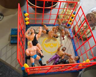 Vintage wcw wrestling cage and wresters 