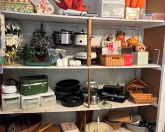 Baskets , crockpots, storage drawers 