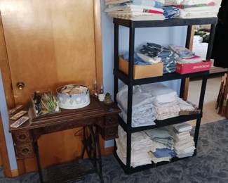 1 of 2 Treadle Sewing Machines and More Linens!