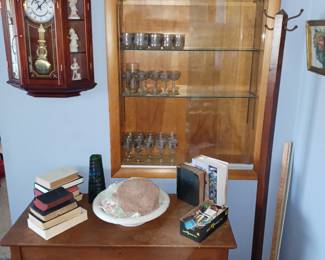 Nice 2 Drawer Dresser, Various Bibles, Collection of Homemade Doilies and 1 of Several Coat Racks!