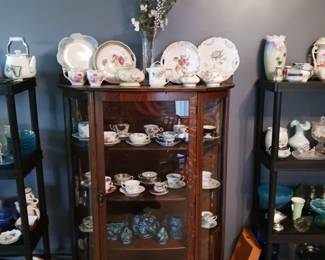 Antique Curio Cabinet with Tea Cup Collection! Variety of Fine China!