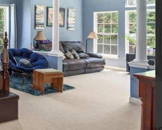 Brown Recliner Leather sofa with Pillows Fair Condition Round Chair with Pillow 