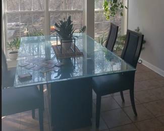 Black Wood Dining Table with glass top and 4 Chairs Fair Condition! 