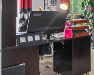 Black Wood L-Shaped double Shelfed Office Desk