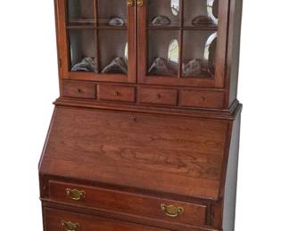 Vintage Henkel Harris Georgian Carved Mahogany Drop Front Secretary Desk with Bookcase Hutch