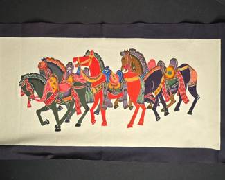 Bingata on Hemp "A picture of 4 horses in a herd" in Okinawa and is called Chiriuma which represent Good Luck.