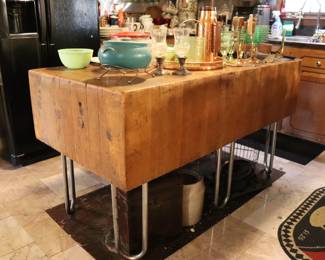 Vintage Large Butcher Block Island 
