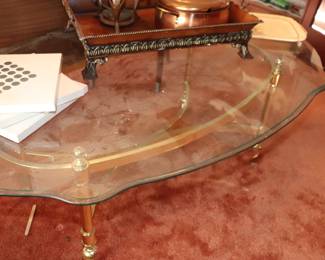 Hollywood Regency Brass & Glass Coffee Table 