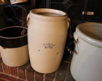 Antique 4 Gallon Robinson Ransbottom Blue Crown Stoneware Crock Butter Churn 