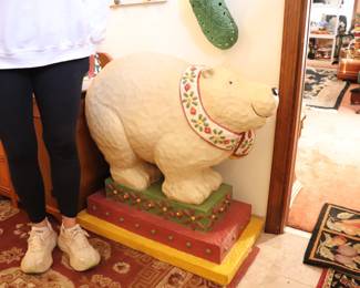 Vintage 1990’s Department 56 Large Christmas Decoration Festive Polar Bear With Long Scarf