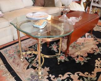 Hollywood Regency Brass & Glass Table 