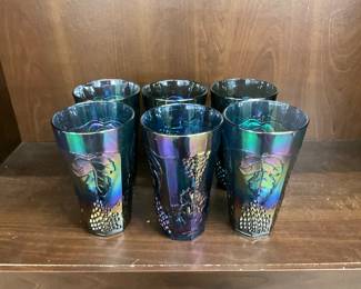 Indiana Carnival Glass Iridescent Blue Drinking Glasses