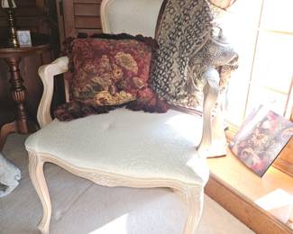 Italian Concepts Blonde Wood French Provincial Chair,
Brocade Throw with Trim and Tassels!