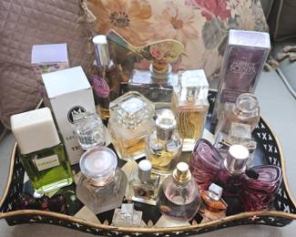 Jessica McClintock, Reve d’infini perfume, Perfect Scents Donna Karin, Yves Rocher Purple Lilac, Ellie Saab Le Parfum, Lalique Nilang , Vtg Penhaligon’s gardenia, Yves Rocher Evidence, BonBon by Viktor & Rolf, Miss Dior blooming bouquet, Boss Perfumes!